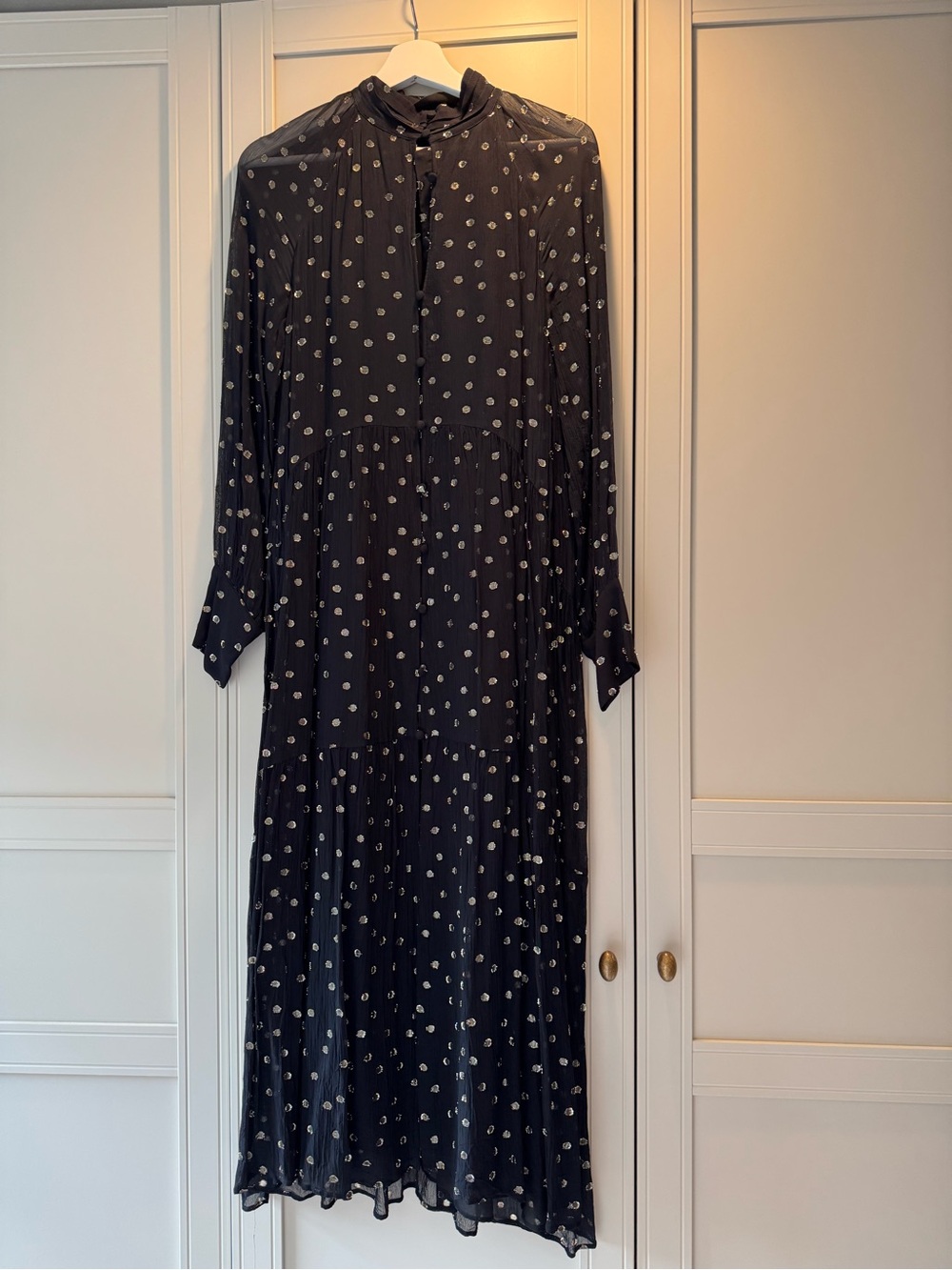 Zara Black Maxi Dress with White Polka Dots